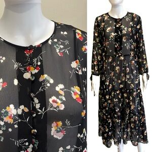 Madewell Sheer Floral Button Down Maxi Dress Size M Carnation Toss Tiered Ruffle